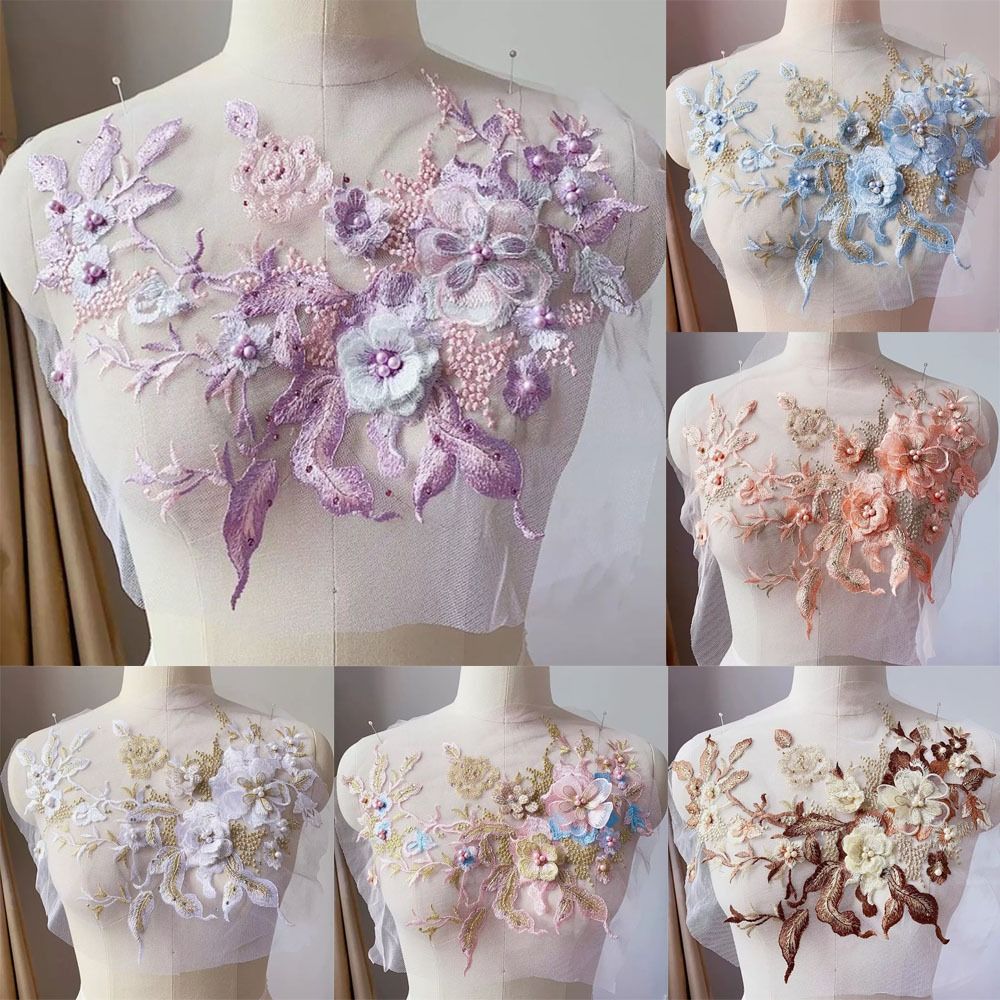 Embellishments For Scrapbooking - Tissu en dentelle perlée à fleurs