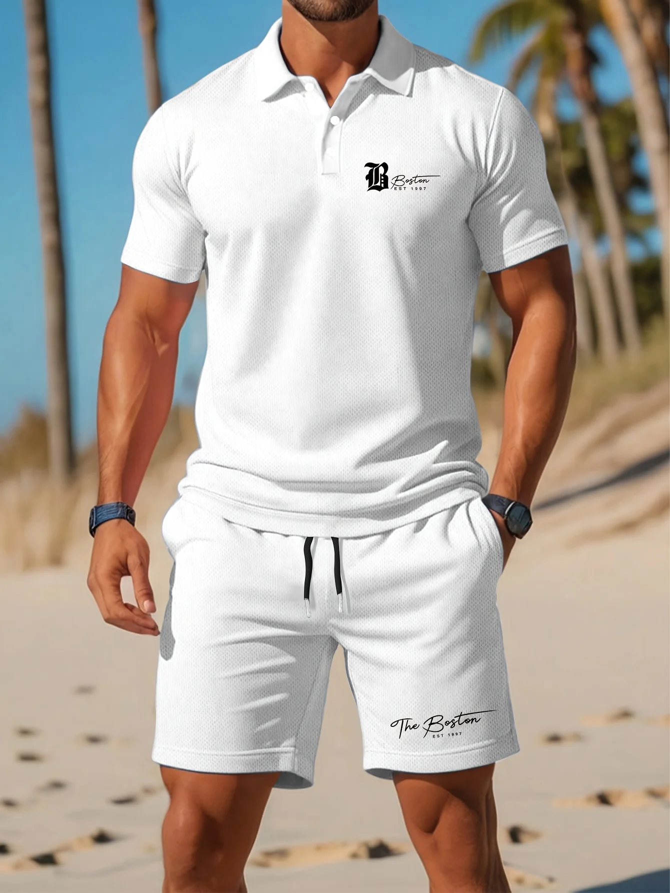 Embellish Knit - Ensemble polo et short pour homme,