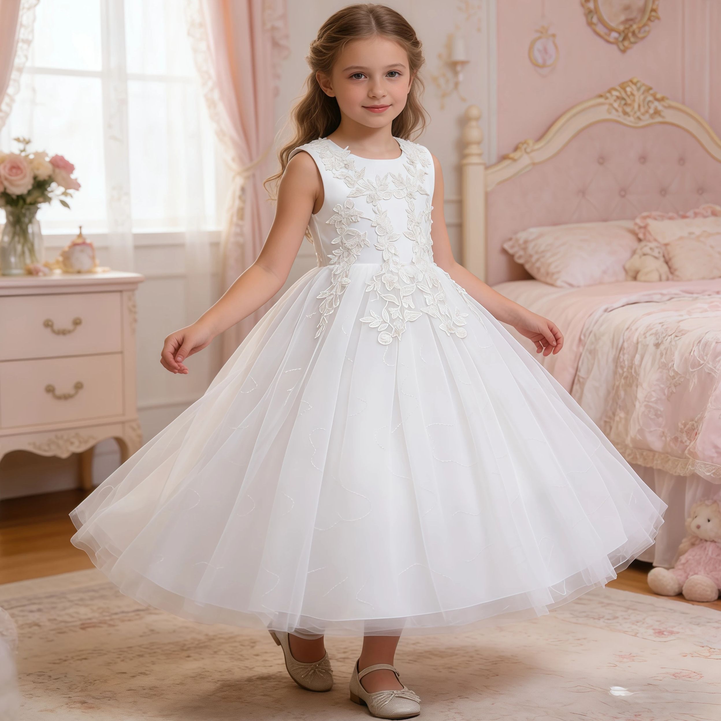 Applique Patch Flower - Robe longue blanche de demoiselle d'honneur